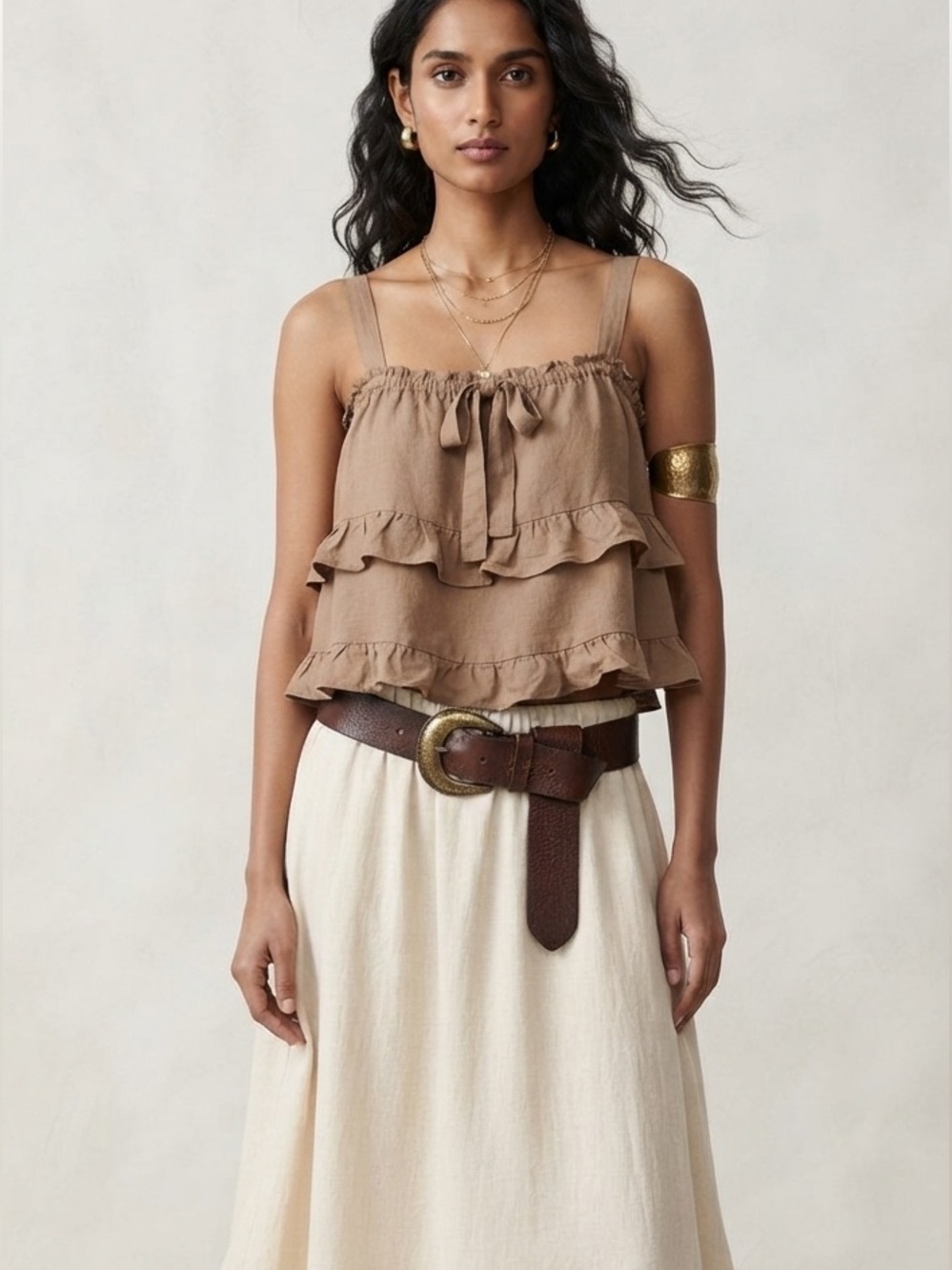 Madison The Label Linen Blend Ruffled Tank Top Size XS